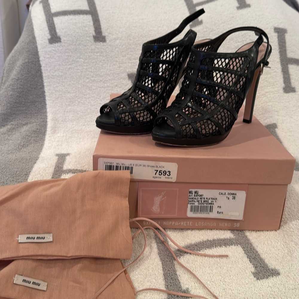 Miu Miu Sz 38 / 8 Blk Cage Platforms in EXCELLENT Condition w/Original Box/Bags